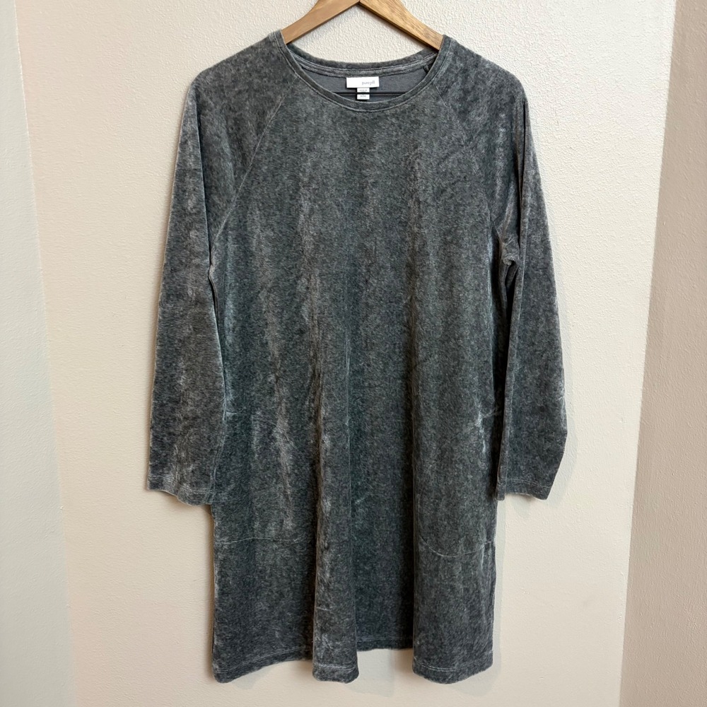 Pure Jill Velvet Shift Dress L Petite Gray Raglan Sleeve Pockets Loungewear